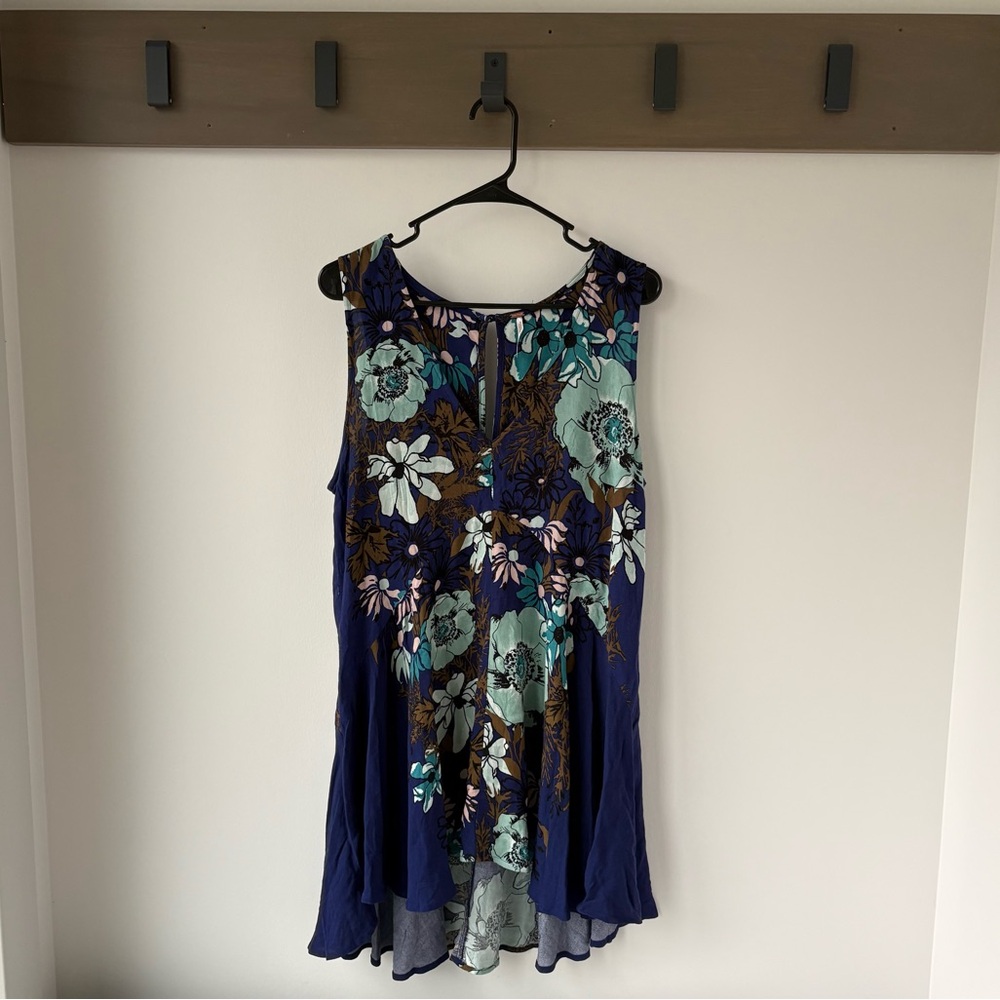 Free People blue Floral Mini Dress Top | Size M | Boho Tunic Blouse